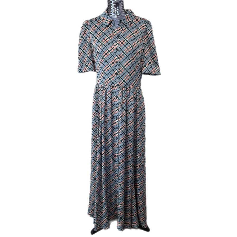 Gal Meets Glam Collection Colette Blue Plaid Button-Down Maxi Dress Size 12 - Picture 2 of 16